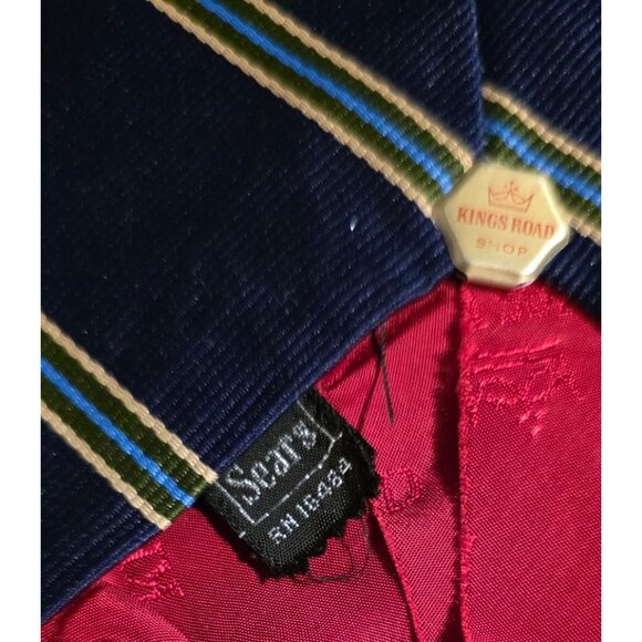 Vintage Repp Necktie Kings Road Sears Mens Navy Green & Yellow Silk - Picture 6 of 9